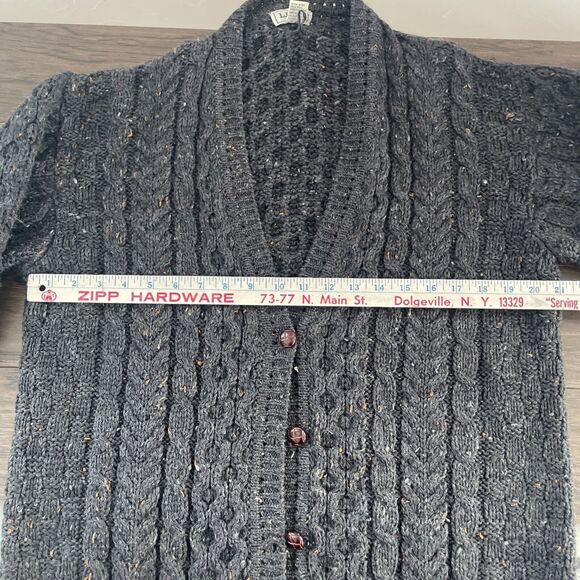 Vtg LL Bean Wool Fisherman Cardigan Sweater Women’s Large Grey Knit Ireland - Picture 6 of 10